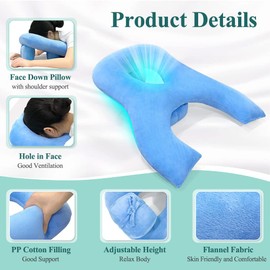 Mybow Face Down Pillow After Eye Surgery for Sleeping Prone Pillow with Face Hole Massage Head Rest for Bed Napping Desk Pillow Detached Retina Vitrectomy Recovery Equipment Head Positioning Pillow