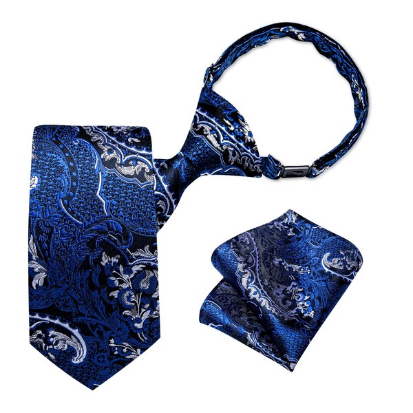 DiBanGu Boys Adjustable Tie and Pocket Square Pre-tied Zipper Necktie