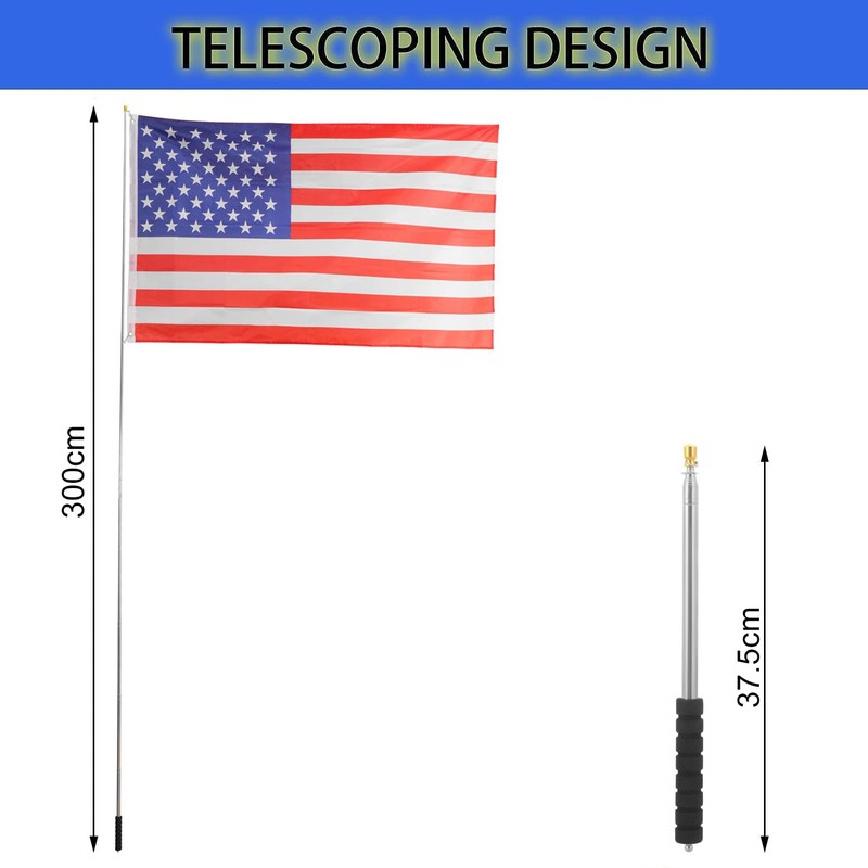 Difounmas 3 Metre Telescopic Flagpole Set, Handheld Telescopic Flagpole, Blue