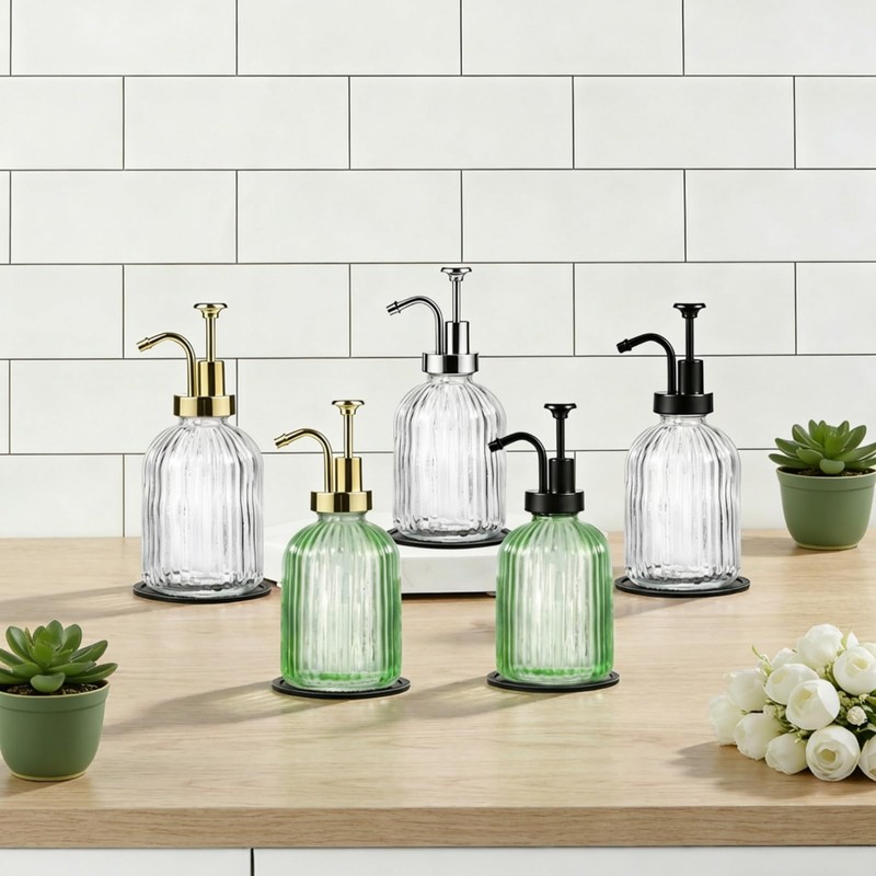 SheeChung Clear Glass Soap Dispenser, 12 Oz Liquid Hand Soap