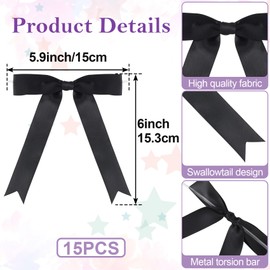 PAGOW 15 Pcs Twist Tie Bows, Black Satin Ribbon Bow, Pre-Tied Bowknot Decoration for Crafts, Satin Bows for Gift Wrapping, Birthday, Party, Wedding, Christmas (5.9"x6", Black)