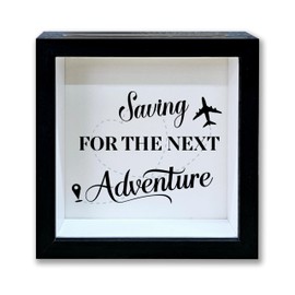 Adventure Fund Shadow Box Frame, Honeymoon Fund Box with Slot, Saving for The Next Adventure Theme Travel Memory Box, Adventure Archive Box Wedding Gifts, Decorative Wooden Money Savings -06