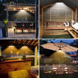 Aqonsie Solar Shed Light Indoor Outdoor Solar Pendant Daytime Work Lights with 3 Colors Temperature & 5 Lighting Modes+2 Timers, 1200LM Solar Motion Indoor Lights with Remote for Shed Gazebo Barn