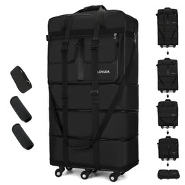 Gloyuda 110L Expandable Luggage, 40 Inch Suitcase with Wheels, Collapsible Luggage with Wheels, Rolling Duffle Bag with wheels, Foldable Suitcasewith2Handle Wrap 2Fixing Straps 1Shoulder Strap (Black)