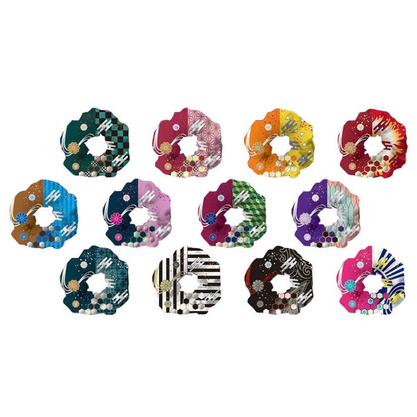 Scrunchy Japanese Pattern, 12 Pattern Set, Hair Elastic, Demon Extermination,