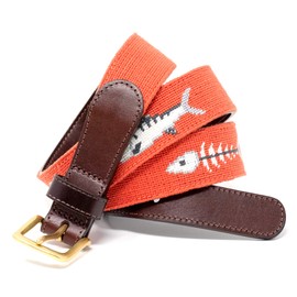 Bonefish Needlepoint Belts for Men Handmade w/Cotton on Full Grain Leather Backing & Solid Brass Buckle (40, Bone Fish)