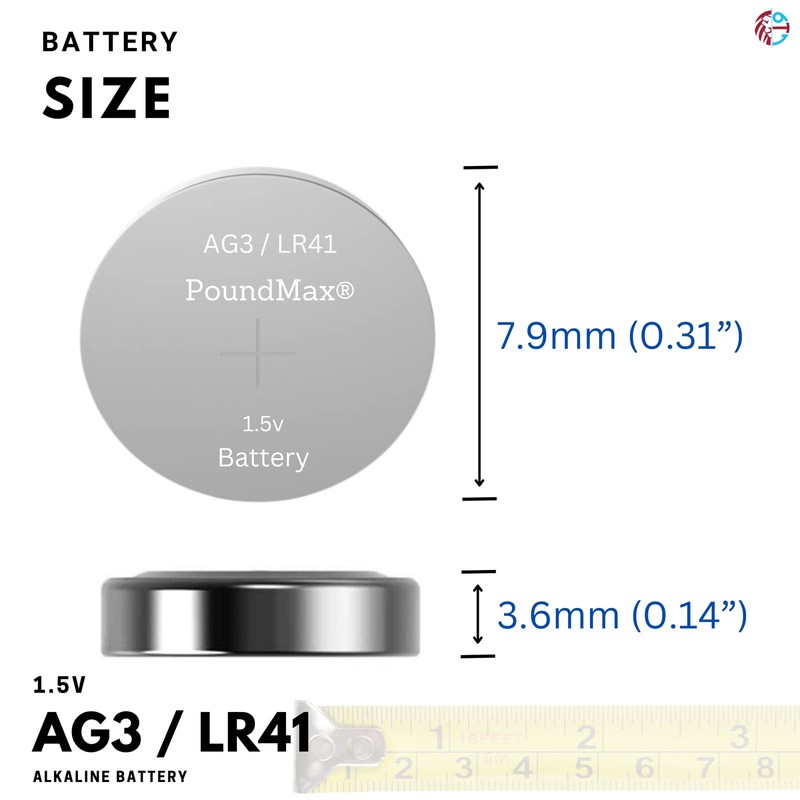 PoundMax AG3 LR41 Batteries 1.5v Alkaline Button Cell Battery -