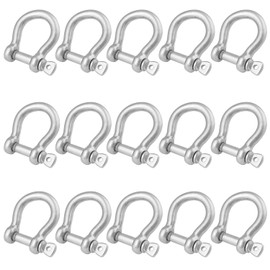 15 Packs 5/16 Inch 304 Stainless Steel D Ring Shackles Set for Outdoor Adventure?Traction Steel Wire and Heavy Duty Construction, Bow Shape, Anchor Shackles 8 mm, by GENHAKON