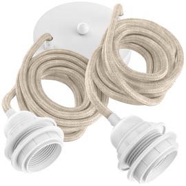 Hoopzi - Pendant Light 2 Flamming - 2.5 m Textile Cable - 2 x E27 Socket - Vintage, Industrial for Dining Table, Living Room, Dining Room, Room, Bedroom, Kitchen