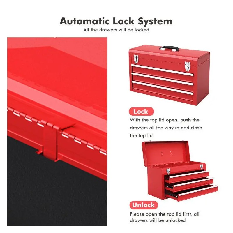 Portable 3-Drawer Garage Mechanic Tool Cabinet Boxcolor: Red Color