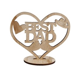 Fathers Day Table Centerpiece Best Dad Heart Shape Wooden Ornament Cutout Plaque Father's Day Party Decorations Best Dad Gifts from Daughter Son, 17.5x14.2cm