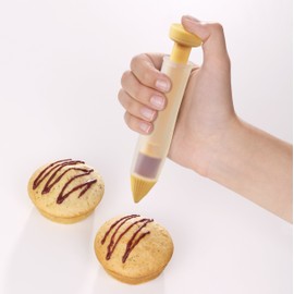 Zenker Dekorier-Garnierstift CANDY, Garnierspritze für Schokolade und Zuckerguss, Backzubehör für Tortendekoration, Transparent/Beige, 1 Stück, 14 cm