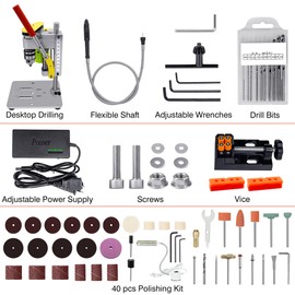 BERXOL Mini Drill Press, Benchtop Drill Press, Portable Electric Drilling Machine, with Rotary Tool Flex Shaft Attachment, B10 Chuck, Drill Bit and Clamp for Metal Wooden Jewelry DIY