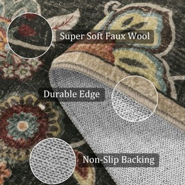 Morebes Floral Rug Runners for Hallways 6 Feet Non Slip,Paisley Runner Rug for Entryway Indoor,Washable Bath Mat Distressed Indoor Floor Carpet Runner for Kitchen Laundry Foyer,Brownish Black