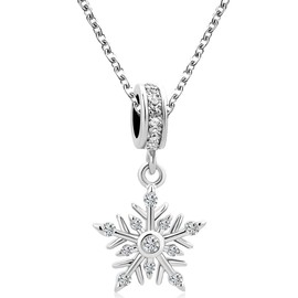 OutstandLong Snowflake Necklace Winter Pendant Jewelry with White Cubic Zirconia, Christmas Holiday for Women Snow Lovers