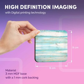 Destination Vinyl ltd Great Coasters (Set of 4) Square - Blue Distressed Wood Seaside Surf Drink Glossy Coasters/Tabletop Protection for Any Table Type #15868