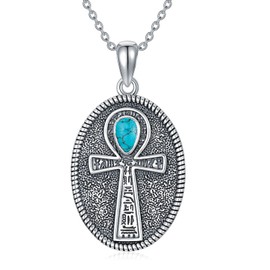 MEIDERBO Ankh Necklace for Women Men 925 Sterling Silver Ankh Cross Pendant Necklace Egyptian Turquoise Jewelry for Birthday Christmas
