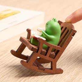 KARLOR Frog Figure decoration small, Frog drinking coffee on rocking chair Frog ornaments Car Decor Frog Statue Garden decoration dollhouse decoration desktop table decoration