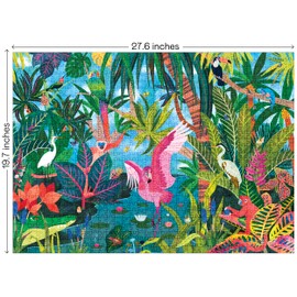 Elena Essex Jigsaw Puzzles - Rainforest Runway | Puzzle 1000 Pieces | Puzzles for Adults | Animal Bird Jungle Flamingo Puzzle | Puzzle Size 28x20 inches