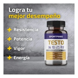 Suplemento Sportfeed Testo: Fenogreco, Maca y L-Arginina en Cápsulas