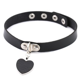 Outman Adjustable Faux Leather Punk Choker Necklaces Goth Collar Necklaces for Women, Black with black heart