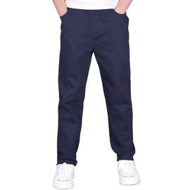 CAMLAKEE Boys' Stretch Pull on Chino Pants Kids School Uniform Yonth Twill Pants Navy Blue 13-14 Years