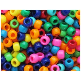 BeadTin Rainbow Opaque Mix 9mm Barrel Plastic Pony Beads (500pcs)