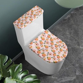 Daulesho Honey Peach Standard Toilet Seat Lid Cover Set Cartoon Honey Peach Toilet Seat Covers Pink Fruit Print with Elastic Edge Stays in Place