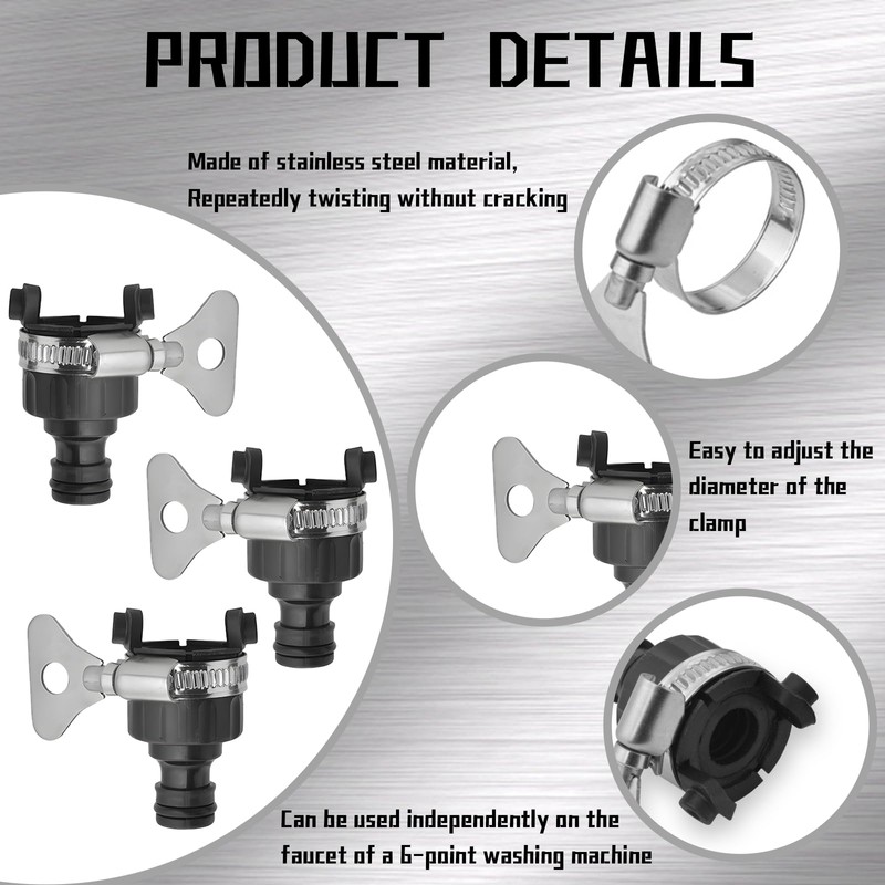 3 Piece Universal Tap Connector for Hose Pipe, Adjustable Indoor