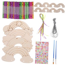 jojofuny 1 Set DIY Wooden Wind Chime Rainbow Ribbons and Pens Craft Supplies for Outdoor Decoration Unique Hanging Decor for Birthday Parties and Holidays
