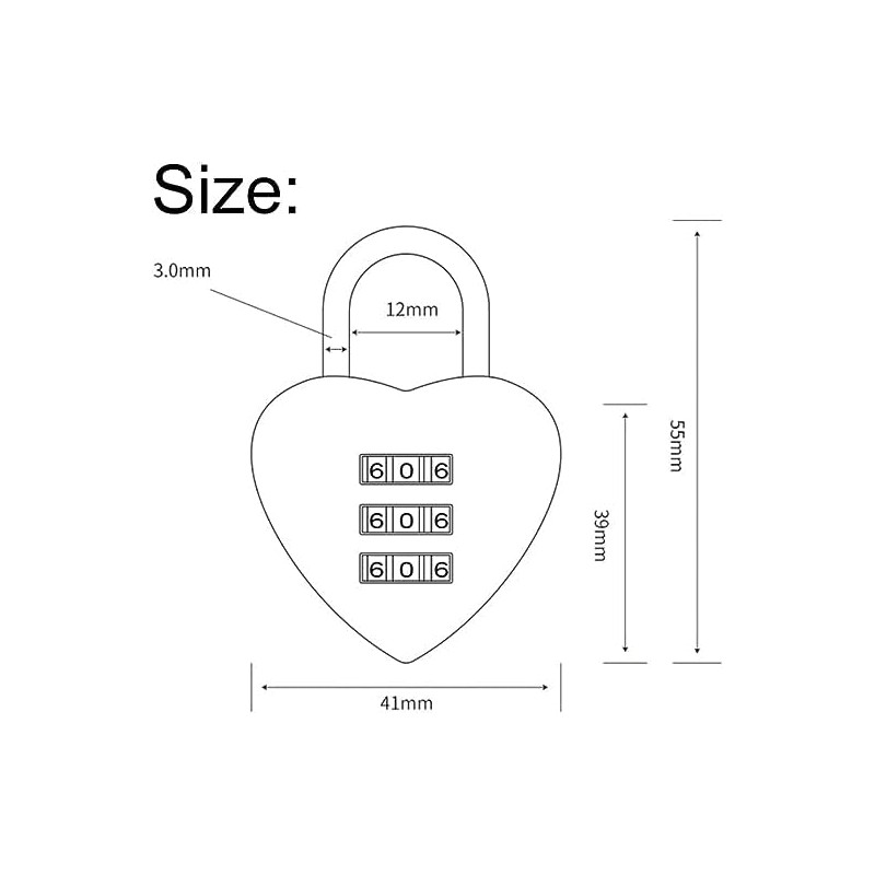 2 PCS Pink Love Heart Shape Combination Padlock for Girls