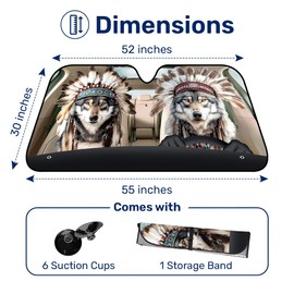Wolf Couple Windshield Sun Shade for Car SUV Truck (55x30 Inches), Sun Shade Windshield, Shades for Front Windows, Sunshade for Car Windshield, Protector Blocks UV