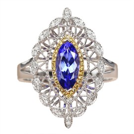 DCFSHEE Vintage Marquise Cut Simulated Tanzanite Ring Fashion Rhinestone Crystal Ring,Women Statement Finger Ring Hand Accessories Gift for Women (US Size 8)