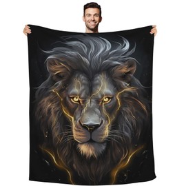 Huke Lion Gifts Blanket, Cool Black Gold Lion Blanket for Adults and Kids, Lion Gifts for Men/Women/Him/Dad, Lion Gifts for Lion Lovers, Super Cozy Plush Flannel Blanket,80"X60"
