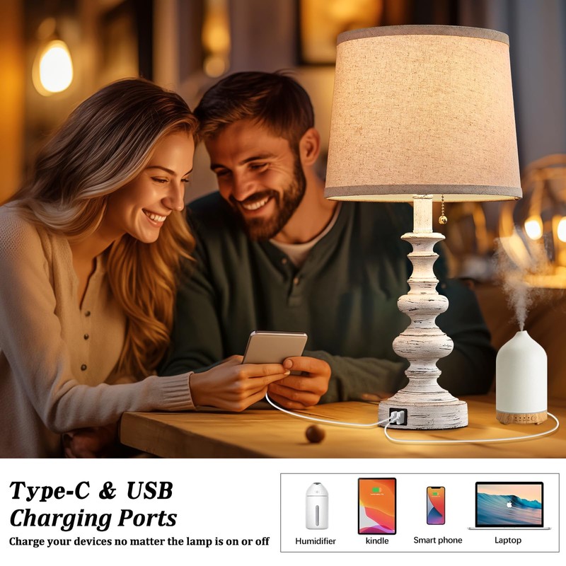 BOWOBO Bedside Lamps Set of 2, Farmhouse Lamps with USB