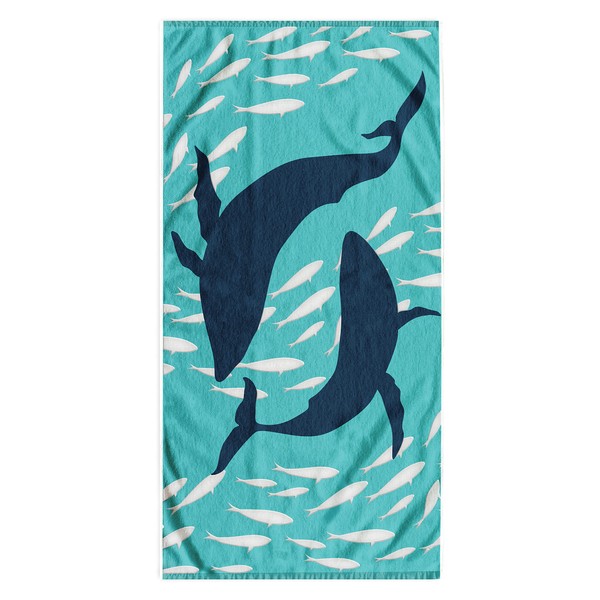 DecoKing Telo mare grande 90 x 180 cm cotone spugna velluto asciugamano blu scuro bianco Dolphin