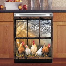 Blessed Dishwasher Cover Door Sticker,Country Chicken Dishwasher Magnet Farmhouse Decorative,Farm Rooster Magnetic Cover,Refrigerator Magnets Vinyl Fridge Decal Kitchen Decor,23"x26"