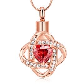Minicremation Cremation Heart Urn Necklace Ashes Love Heart Pendant Birthstone Necklace Jewellery Gifts for Women Girl Keepsake Pendant Memorial Locket Ash (Rosegold-Red)