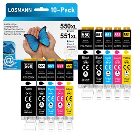 LOSMANN Printer Cartridges Compatible with Canon PGI-550 PGBK CLI-551 XL for Pixma MX725 MX925 MX920 MG5650 MG5550 MG6650 iP7250 iX6850 iP7200 MG5400 MG6350 MG6455 0 0 MG5450 MG7150 MG7500 (Pack of