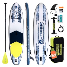 OutdoorCrusier Ultra-Portable Inflatable Stand-Up Paddle Board, Lightweight & Stable with Non-Slip Design, Complete SUP Accessories, Durable Drop-Stitch Material- Coral White/Blue
