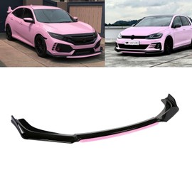 Xotic Tech Front Bumper Lip Chin Spoiler Splitter Diffuser Protector Body Kit Compatible with Honda Accord Civic or Volkswagen MK5 MK6 MK7 or Kia Optima or Mitsubishi Lancer, Black w/Pink 4pcs