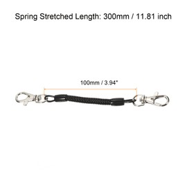 PATIKIL Retractable Coil Spring Keychain with Lobster Clasps 8", 2 Pack Plastic Spiral Stretchy Cord Strap Snap Hook, Black