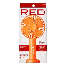 Red by Kiss Handheld Fan, Mini Portable Personal Desk Fan with USB Rechargeable, 3 Speed Long Lasting Powerful Small Fan for Makeup Travel Home Office Lace Wig Eyelash Face Nail (Orange)