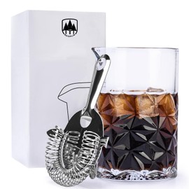 24oz/ 700ml Cocktail Mixing Glass & Strainer Set, Raisaplin Thick Bottom Seamless Crystal Martini Cocktail Stirring Pitcher Glass Old Fashioned Bartender Tool Gift for Wedding Birthday Father's Day