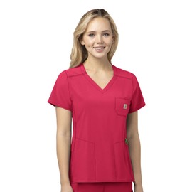 Carhartt Plus Size Women's Force Modern Fit Chest Pocket Scrub Top, Azalea, 3XL