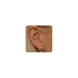 QEIFC 6 Pairs Small Silver Hoop Earrings for Women, Hypoallergenic 14K Gold Plated Stainless Steel Huggie Hoop Earrings Set for Sensitive Ears, Tiny Cartilage Conch Helix Earrings for Multiple