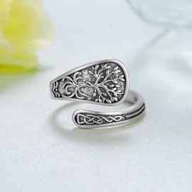 SCZKLAQ Tree of Life Spoon Rings for Women 925 Sterling Silver Spoon Rings Vintage Celtic Knot Tree of Life Thumb Jewelry Gifts for Women