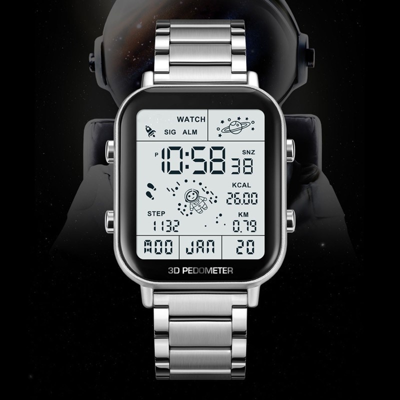 Men Led Digital Watch Creative Square Waterproof Backlight Pedometer Sports