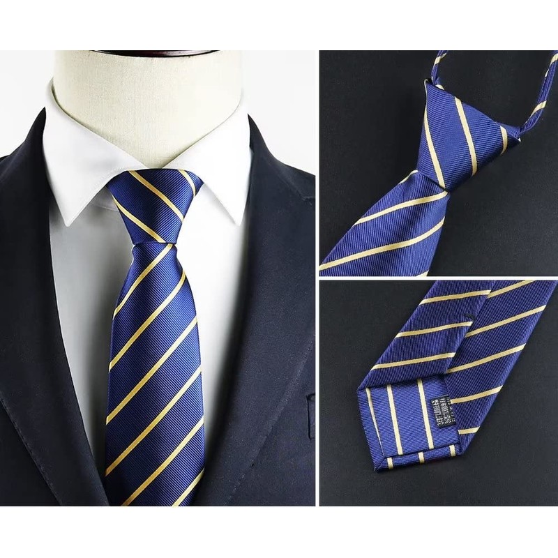 Secdtie Corbata de diseño a rayas con cremallera para hombre