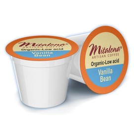 Mitalena Artisan Vanilla Bean Low Acid Coffee Pods for Keurig - Medium Roast K Cups for Acid Reflux Prevention - 72 Count, Organic Coffee with Vanilla Flavor